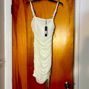 Brand new white mini dress with rhinestone detail
